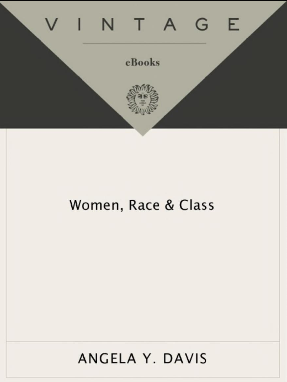 Image of book Cover Women, Race and Class by Angela Davis  Vintage ebook edition copyright 1981,1983